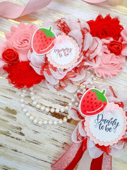 Pink and Red Strawberry Baby Shower Mommy to be Sash