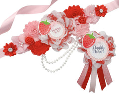 Pink and Red Strawberry Baby Shower Mommy to be Sash