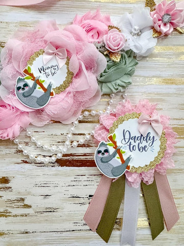 Pink Girly Sloth Baby Shower Mommy to be Sash