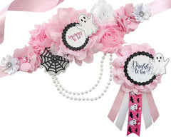 Pink a Boo is Due Ghost Baby Shower Mommy to be Sash for Halloween