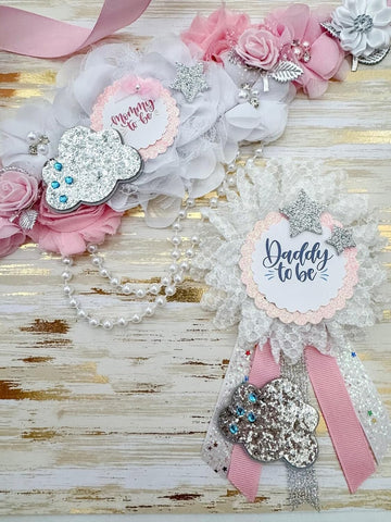 Pink Cloud Heaven Sent Mommy to be Baby Shower Maternity Sash
