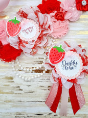 Pink and Red Strawberry Baby Shower Mommy to be Sash