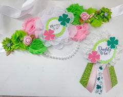 Pink and Green St Patrick's Day Gender Reveal Baby Shower Mommy to be Sash