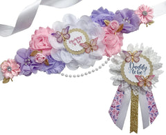 Pink and Purple Butterfly Gender Reveal Baby Shower Mommy to be Sash