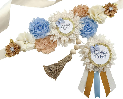 Blue Boho Baby Shower Mommy to be Sash