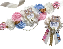 Gender Reveal Teddy Bear Baby Shower Mommy to be Sash