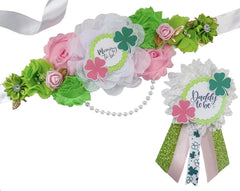 Pink and Green St Patrick's Day Gender Reveal Baby Shower Mommy to be Sash