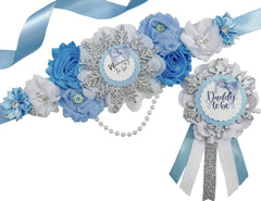 Blue Snow Snowflake Baby Shower Mommy to be Sash