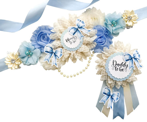 Blue Bow Baby Shower Mom to be Sash