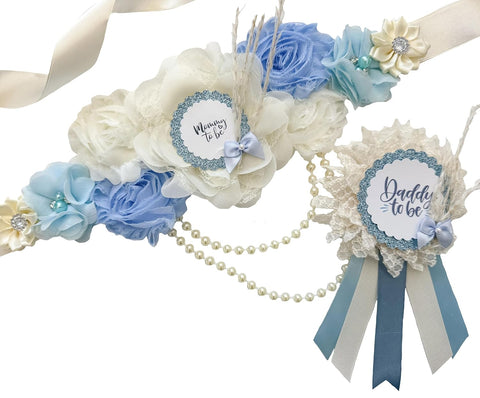 Blue Boho Baby Shower Mommy to be Sash