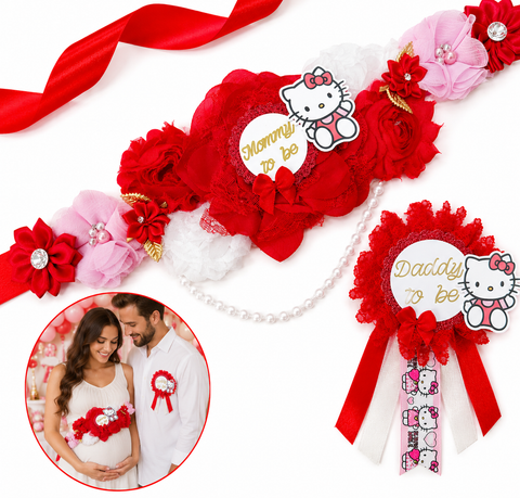 Red Hello Kitty Baby Shower Mommy to be Sash and Daddy Pin