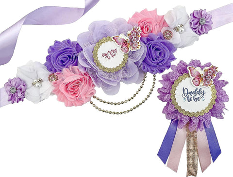 Purple & Gold Butterfly Baby Shower Mommy to be Maternity Sash