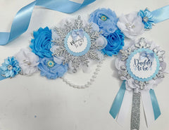 Blue Snow Snowflake Baby Shower Mommy to be Sash