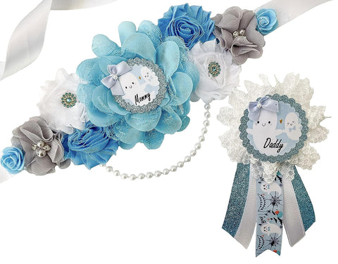 Blue A Boo is Due Baby Shower Mommy to be Maternity Sash