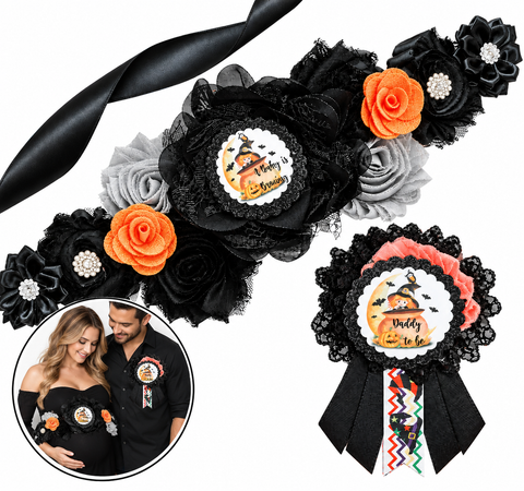 Little Witch Halloween A Baby is Brewing Mommy to be Baby Shower Maternity Sash