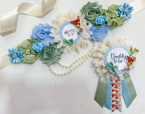 Blue and Sage Green Bambi Baby Shower Mommy to be Sash