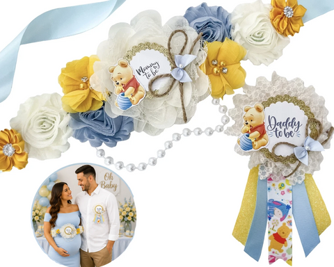 Winnie The Pooh Mommy to be Baby Shower Maternity Sash and Daddy Pin