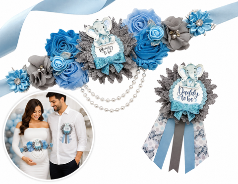 Blue Elephant Mommy to be Baby Shower Mommy to be Sash and Daddy Pin