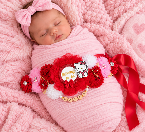 Red Hello Kitty Baby Shower Mommy to be Sash and Daddy Pin