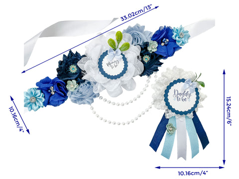 Blue Boho Greenery Baby Shower Maternity Sash