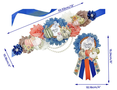 Blue Fall Pumpkin Mommy to be Baby Shower Maternity Sash