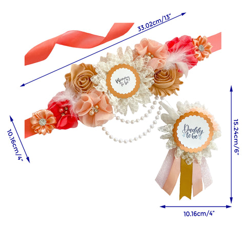 Feathered Coral Baby Shower Maternity Sash