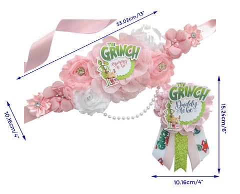 Pink Christmas Grinch Baby Shower Mommy to be Sash