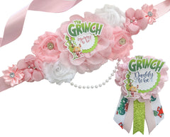 Pink Christmas Grinch Baby Shower Mommy to be Sash