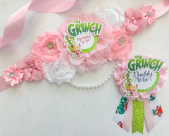 Pink Christmas Grinch Baby Shower Mommy to be Sash