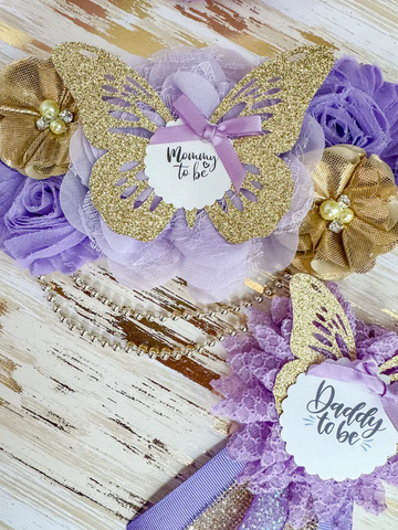 Lavender Butterfly Baby Shower Mommy to be Sash