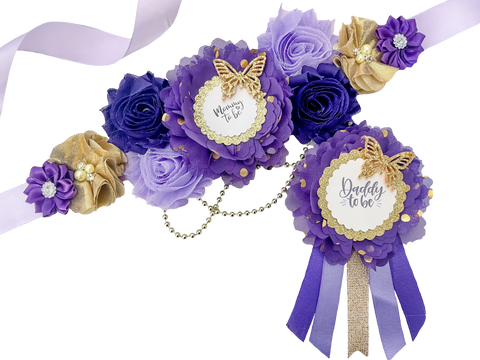 Purple and Gold Butterfly Baby Shower Mommy to be Maternity Sash