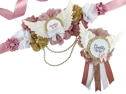 Pink and Gold Heaven Sent Baby Shower Mommy to be Maternity Sash