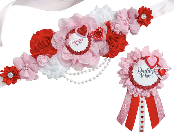 Pink & Red Valentines Mommy to be Baby Shower Maternity Sash  display picture 1