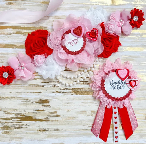 Pink & Red Valentines Baby Shower Mommy to be Sash