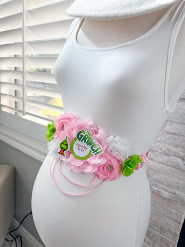Pink Christmas Grinch Baby Shower Mommy to be Sash