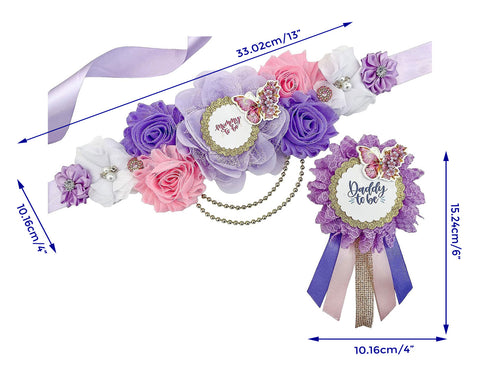 Purple & Gold Butterfly Mommy to be Baby Shower Maternity Sash