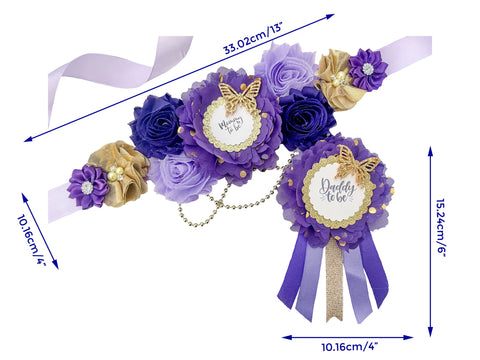 Purple and Gold Butterfly Mommy to be Baby Shower Maternity Sash