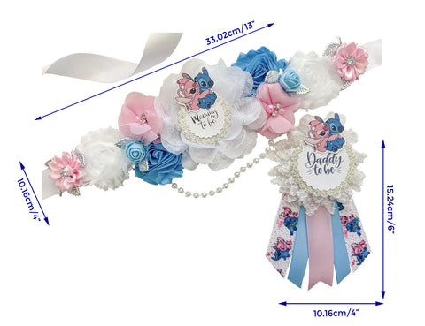 Stitch and Angel Gender Reveal Baby Shower Mommy to be Sash