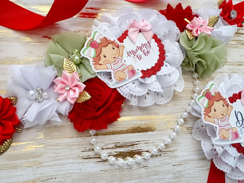 Strawberry Baby Shower Mom to be Sash, Strawberry Theme, Strawberry Sash, Strawberry Pins