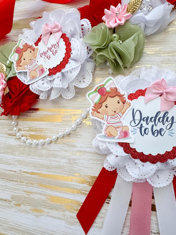 Strawberry Baby Shower Mom to be Sash, Strawberry Theme, Strawberry Sash, Strawberry Pins