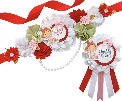 Strawberry Baby Shower Mom to be Sash, Strawberry Theme, Strawberry Sash, Strawberry Pins
