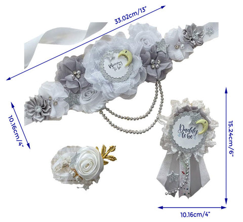 White & Silver Mommy to be Baby Shower Maternity Sash
