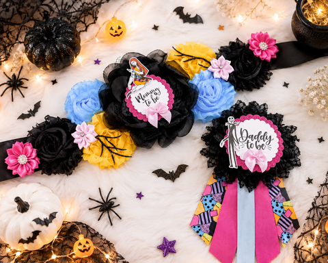 Nightmare Before Christmas Baby Shower Mommy to be Sash and Daddy to be Pin