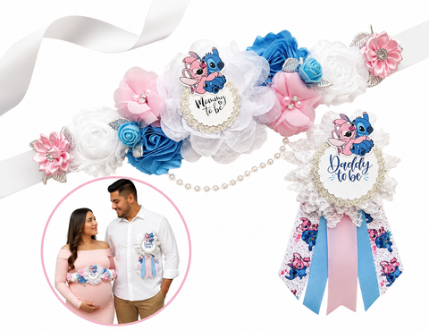 Stitch and Angel Gender Reveal Baby Shower Mommy to be Sash