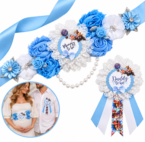 Up Inspired Baby Shower Mommy-to-Be Sash & Daddy-to-Be Pin | Adventure Awaits