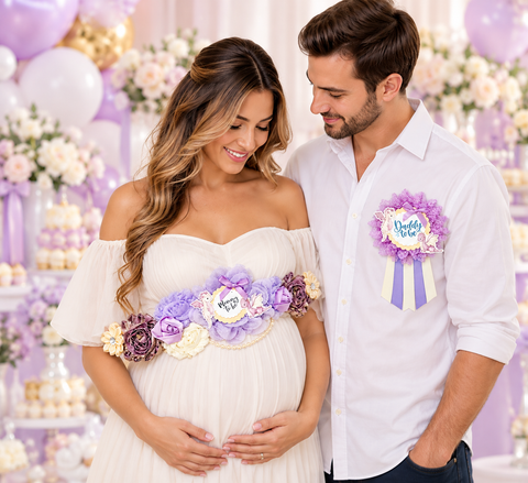 Purple Dragon Mommy-to-Be Sash & Daddy-to-Be Pin Set