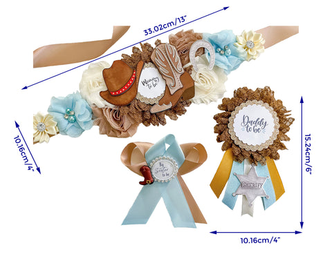 Blue And Brown Cowboy Mommy to be Baby Shower Maternity Sash