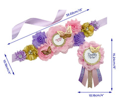 Purple Pink and Gold Butterfly Baby Shower Maternity Sash