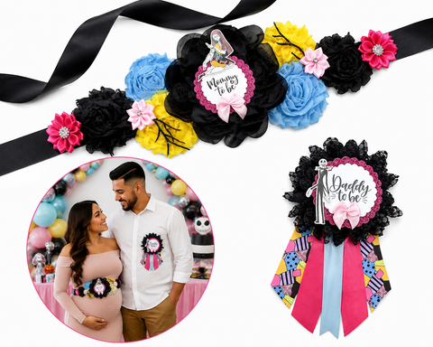Nightmare Before Christmas Baby Shower Mommy to be Sash and Daddy to be Pin