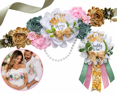 Simba and Nala Baby Shower Sash – Lion King Gender Reveal Matching Dad Pin - Safari